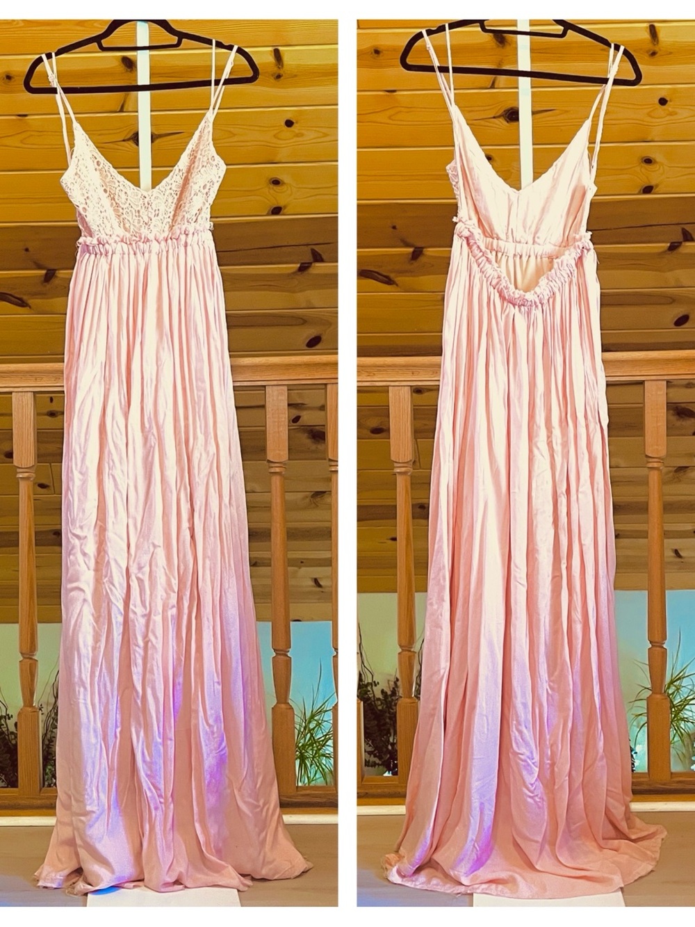 Wishlist Pink Lace Bodice Spaghetti-Strap Backless Empire Waist Maxi Dress M
